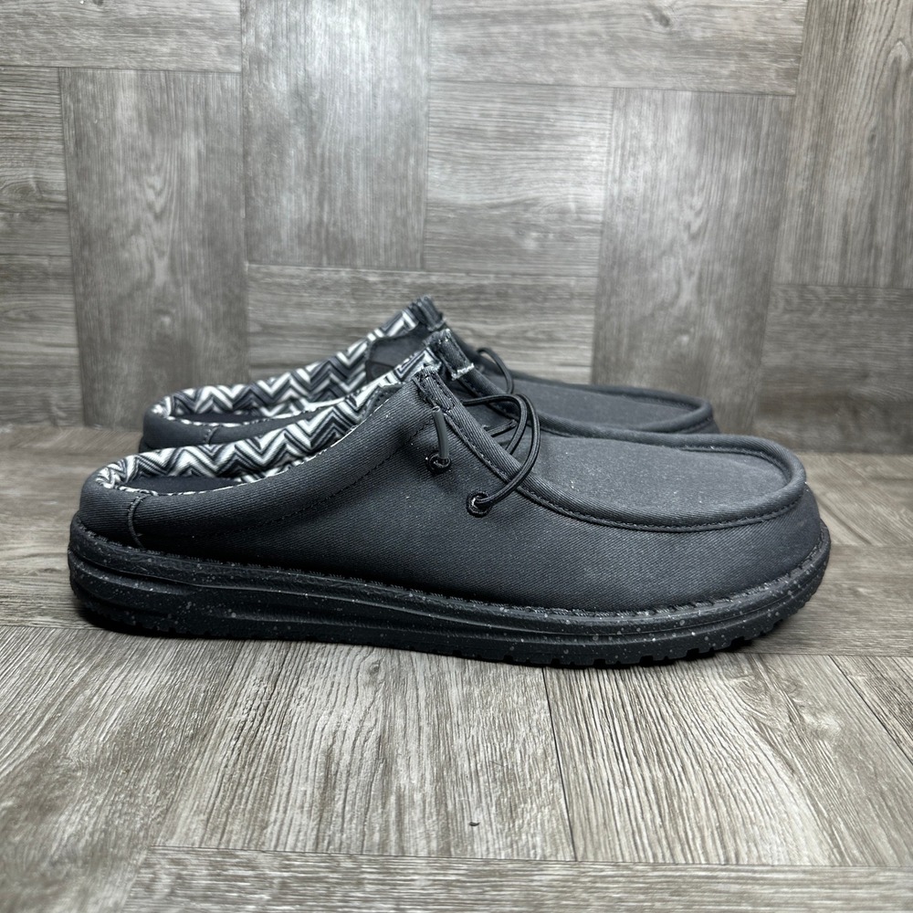 Hey Dude Wally Slip Loafers Mens 8 Black Canvas Lightweight Casual NEW
